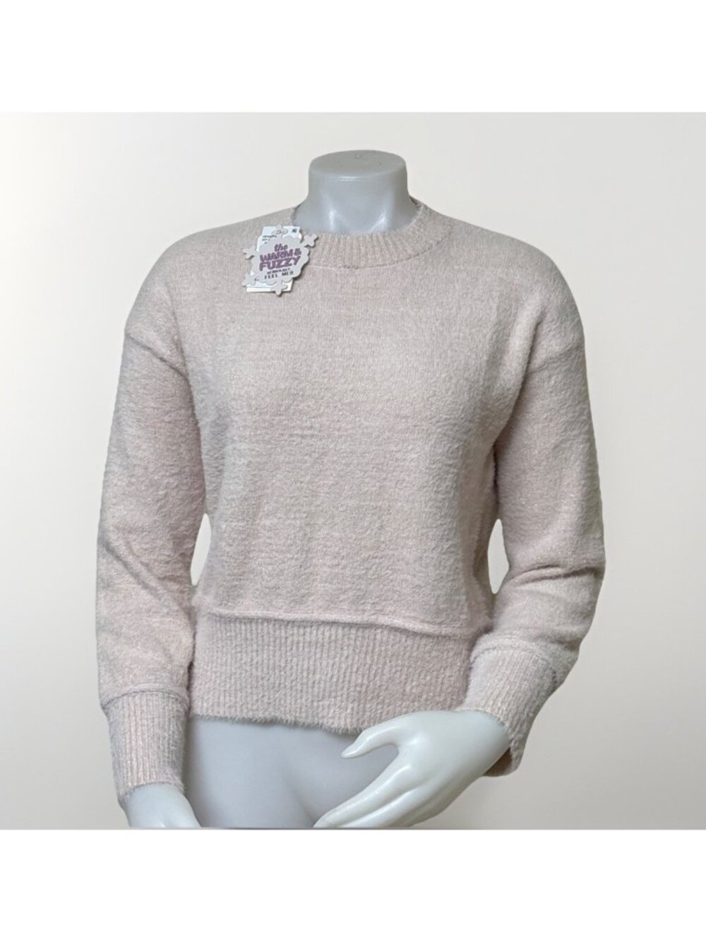 Hippie Rose Drop Shoulder Sweater Size S Eyelash Lurex Crewneck Cozy Icy Pink